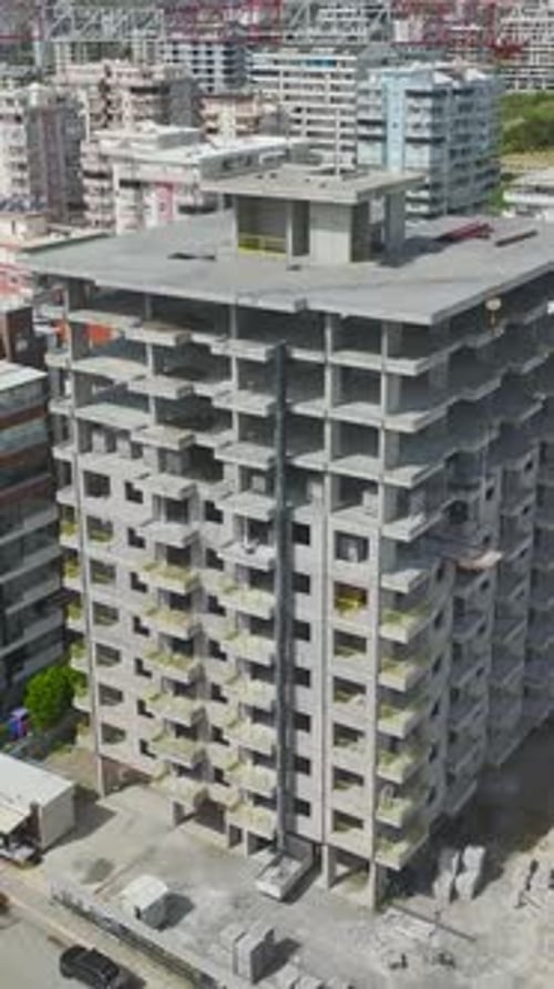 Vertical Drone Footage of Multi Storey Concrete Structure Under Development