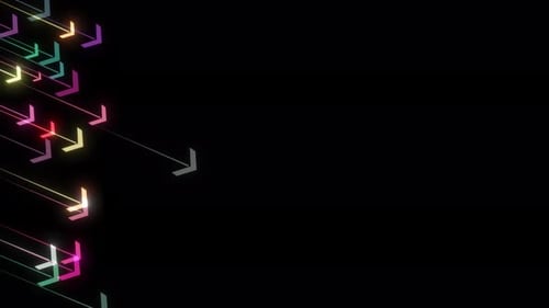 Neonpfeil mit Richtungsschild Fallender Regen auf Schwarz. Neonpfeil, der sich bewegt und die Animation ändert.