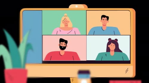 People Discussions Business Works With Online Video Conference Alpha Channel 4K