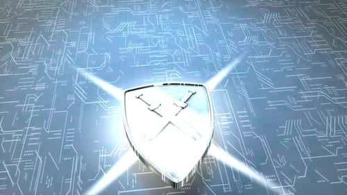 Animated 3D Shield with Cross over Digital Circuitry