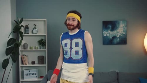 An Enthusiastic Fitness Enthusiast Dressed in Bright and Colorful Sports Gear and Apparel