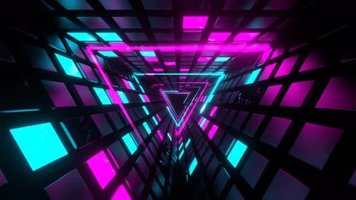 Cyan And Pink Neon And Strobe Triangle Tunnel Background Vj Loop In 4K