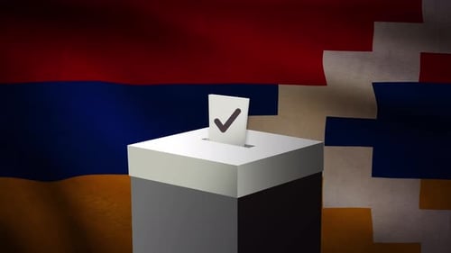 Animated Ballot Box with Voting Paper and Waving Flags