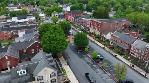 Aerial View of Quaint American Town