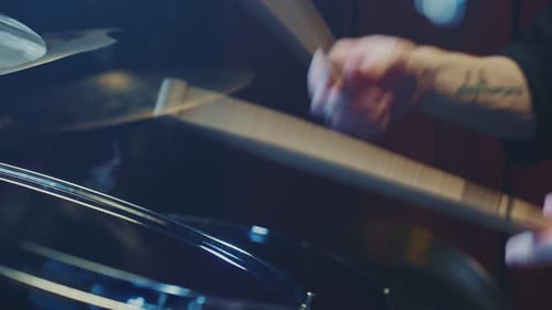Drummer Plays Drum Set Close Up