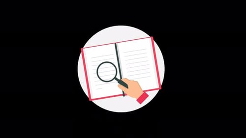 Hand Holding Magnifying Glass With Book. Research and Learning Concept Animation Video - Transparent