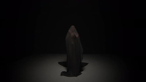 Elegance in Darkness: Woman in Flowing Black Fabric