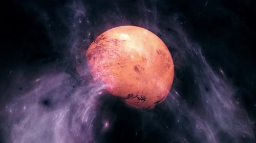 Rotating Red Planet in Cosmic Nebula Space Animation