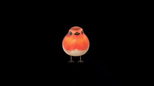 Cute Stylized Animated Robin Bird Blinking and Bobbing Head