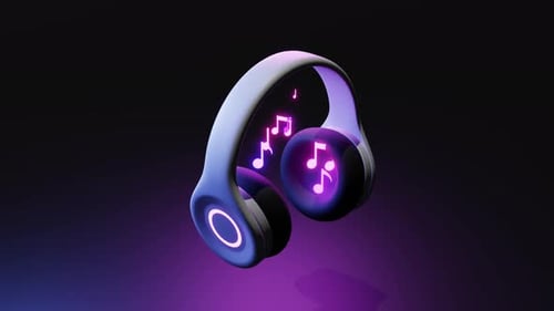 Headphones Animation Footage Colorful Music Notes Seamless Loop Background Neon Lights Headphones