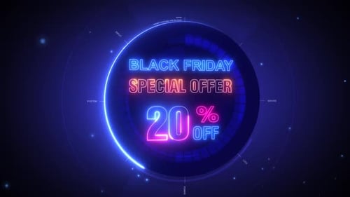 Black Friday Special Offer Neon Digital Display with Futuristic HUD