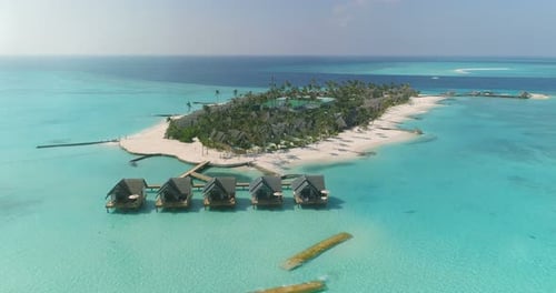 Aerial Footage of Luxury Island Resort with Private Villas, Swimming Pool, Sea View of Unspeakable