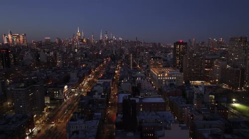 Aerial view of New York City at night