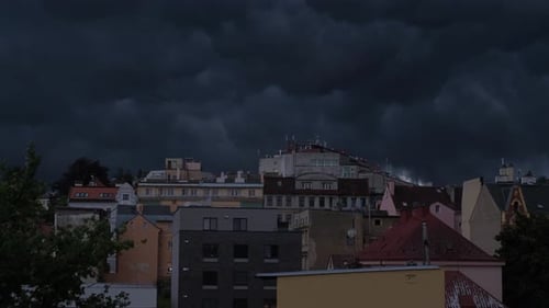 Thunderstorms Lightning Over the Evening City A Flash of Shocks A Lightning Storm Flashes Over