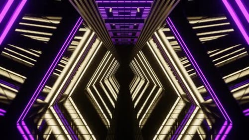 Purple And Yellow Neon Futuristic Mirror Corridor Background Vj Loop In HD