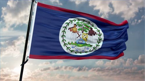 Hintergrund mit Belize-Flagge, realistisches Winken im Wind, 4K