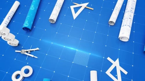 Blueprint Engineer Desk Dark Blue Background