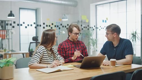 Business Colleagues Working Together at Table with Laptop