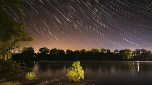 Timelapse Night Sky Above River