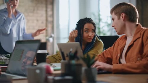 Diverse Group Business People Working Together at Modern Company Office Close Up