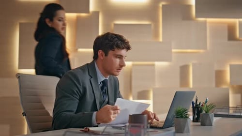 Office Partners Working Together Solving Business Closeup Colleagues Pondering