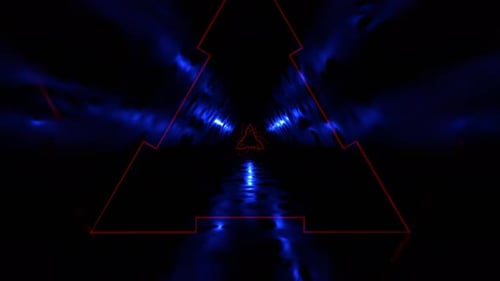 Deep Blue And Red Mystical Triangular Corridor With Fluorescent Light Background Vj Loop In 4K