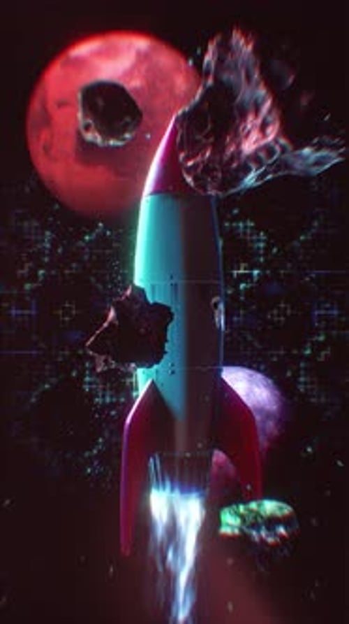 Retro Style Rocket In Space Portrait Background