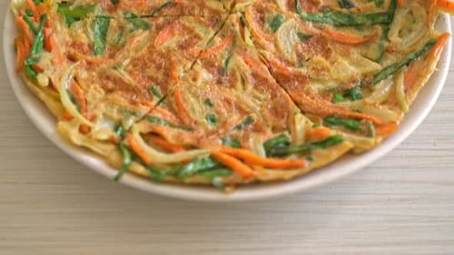 Cooked Korean Vegetable Pancake on a Plate