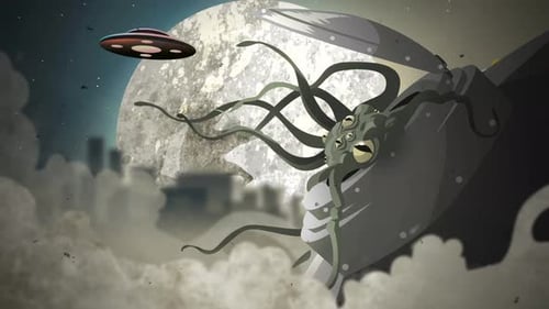 Tentacled alien emerging from a ufo in invasion