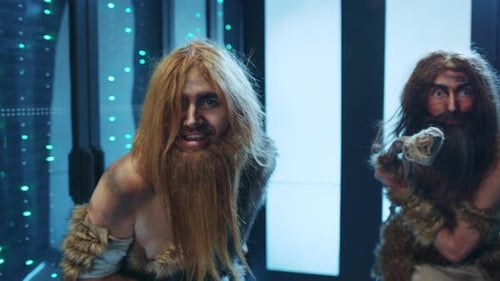 Cavemen With Stone Age Clubs in Server Room