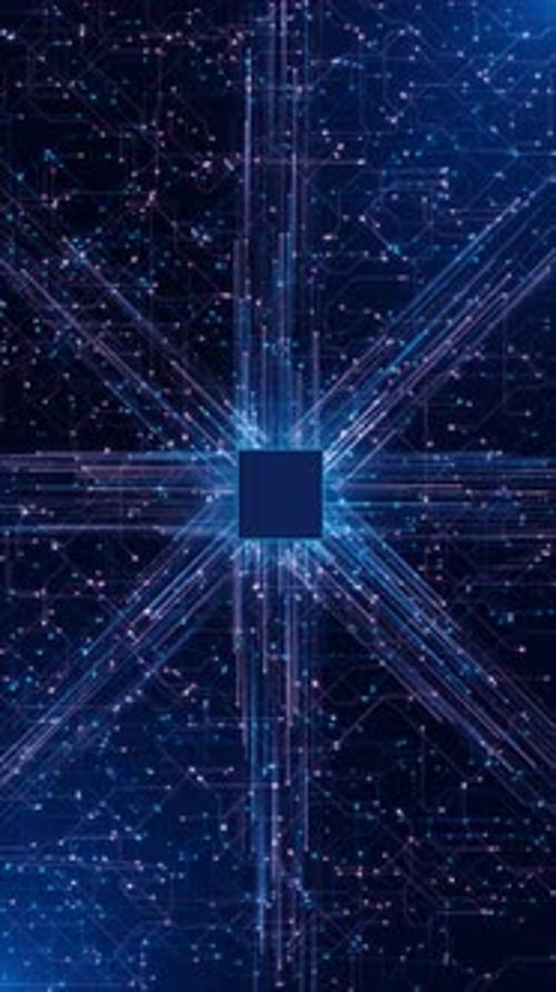 Node Radiating Blue Light Rays Complex Digital Network for Cloud Computing Platforms Global