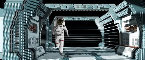 Astronaut Jumps Out of Futuristic Spacecraft Toward Earth in