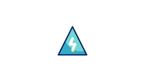Animated Flat Design Warning Sign with Lightning Bolt
