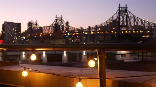 New York City Manhattan Midtown Skyline From Queens Queensboro Bridge USA Cityscape From Rooftop