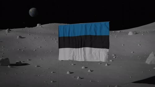 Estonian Flag Waving on Moon Surface with Earth