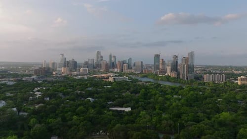 Panoramic Aerial View of Austin Skyline with Greenery in Foreground Modern Architecture and Colorado