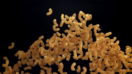The Dry Pasta Flies Up and Falls Down Filmed on a Highspeed Camera at 1000 Fps