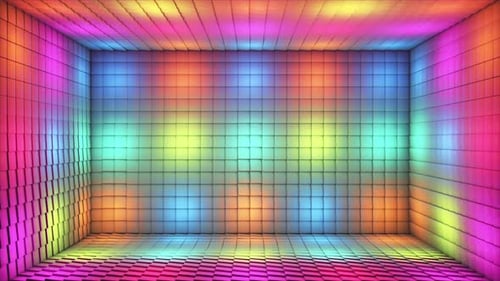 Cubes lumineux clignotants de haute technologie diffusant des images de la salle Stage 29