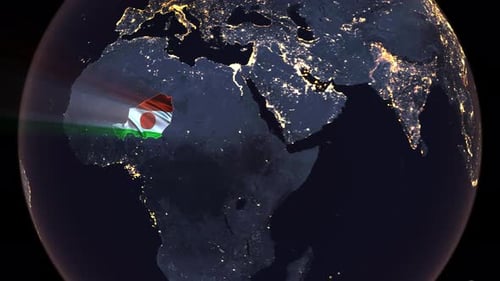 Digital Earth Globe with Glowing Niger Flag Reveal