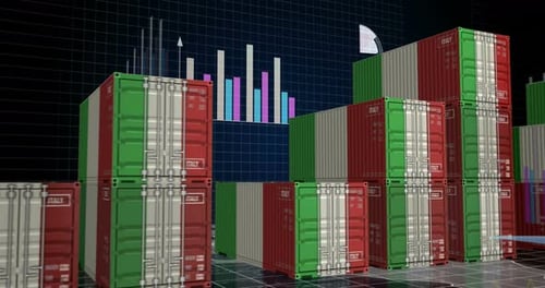 Italy export cargo containers with charts and diagrams