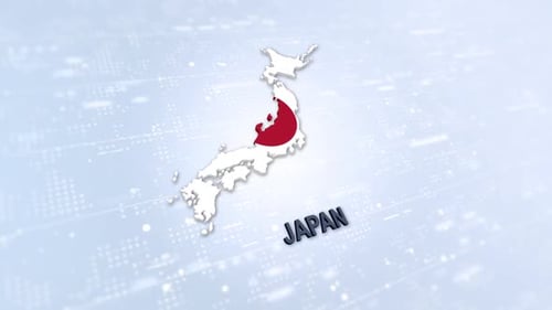 Animated 3D Map of Japan with Flag and Technology Background