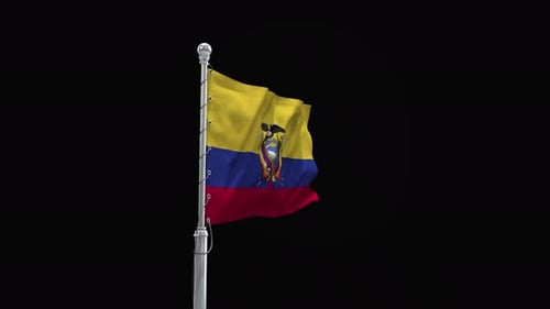 Realistic Waving Ecuador National Flag on Black Background