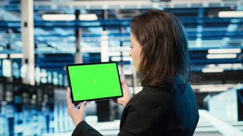 Isolated Screen Tablet IT Infrastructure and Software Developer in Data Center
