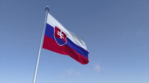 Realistic 3D Slovakia Flag Waving on Flagpole