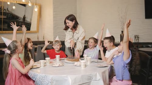 Children Celebrate Birthday Party with Delight and Joy