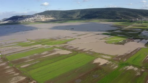 Bikaat Beit Netofa, winter flooding, Yodfat hills, Galilee, Israel, Aerial