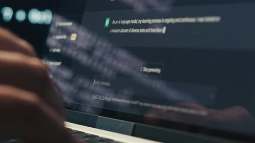 Man Working with Chat Gpt Bot AI Online Connecting with AI and Using a Chat GPT IT Engineer Software