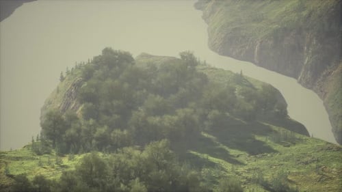 Scenic Countryside Landscape with Green Summer Mountain Valley and Forests