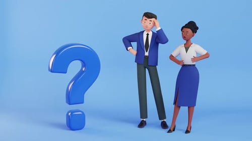 3D Cartoon Business People Thinking with Question Mark