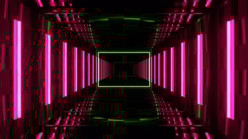 Pink And Green Strobe Neon Hallway With Checkerboard Texture Background Vj Loop I 4K